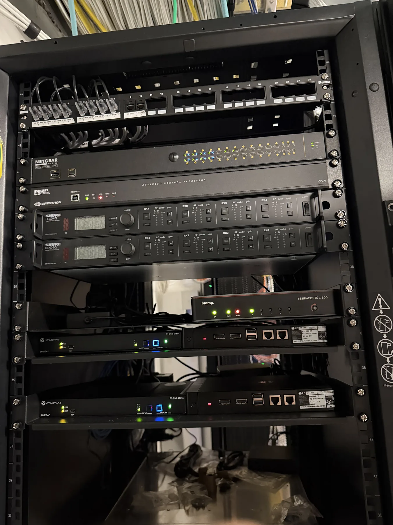 Partially populated equipment rack with network gear and PDU