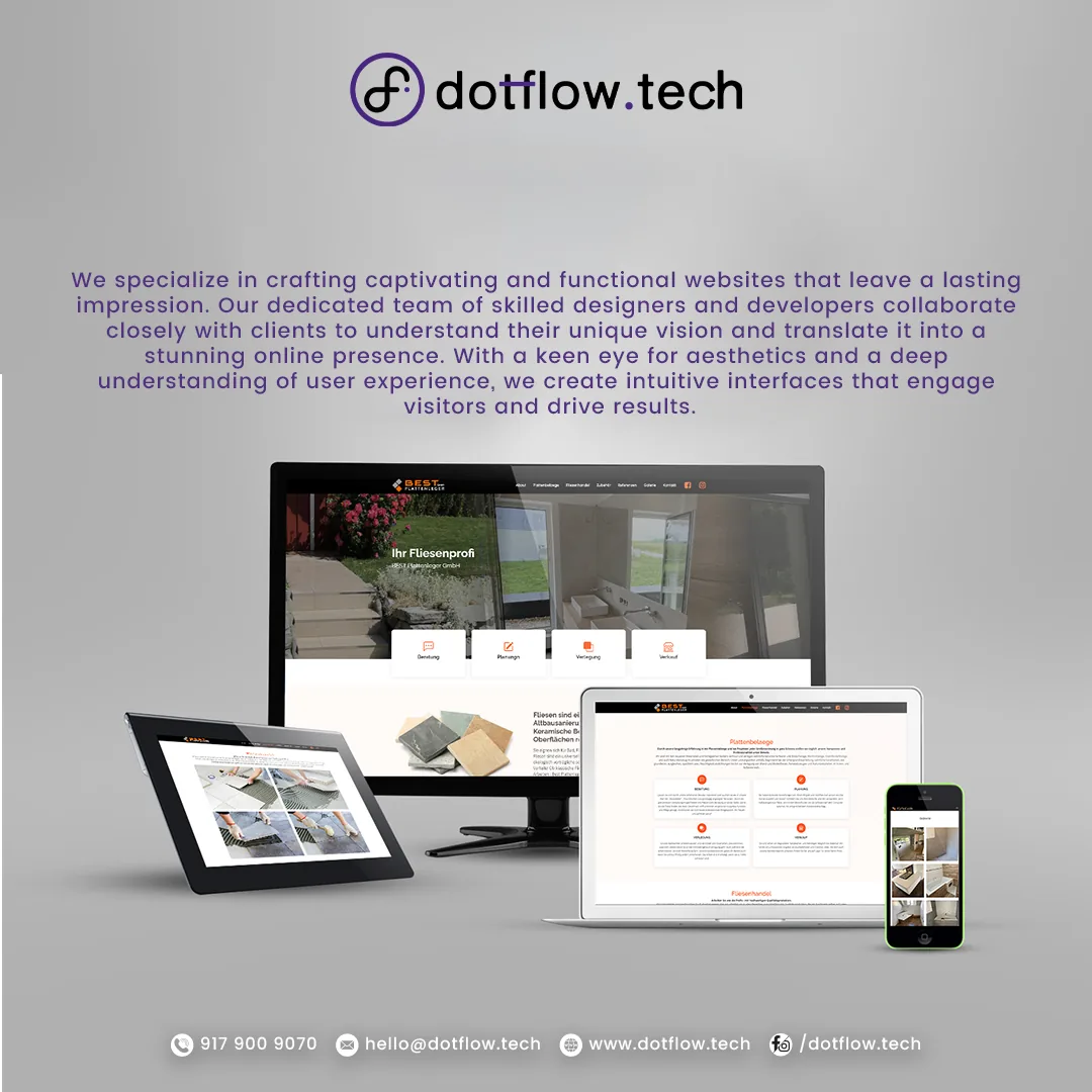 Dot Flow Technology website mockup on desktop, tablet, and phone