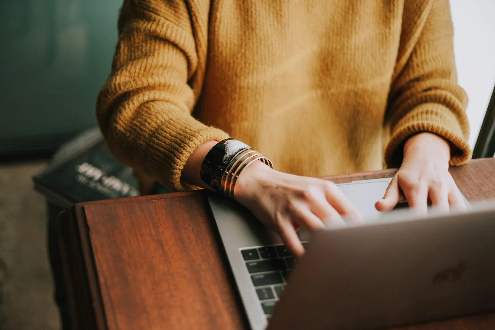 Laptop on a wooden workspace