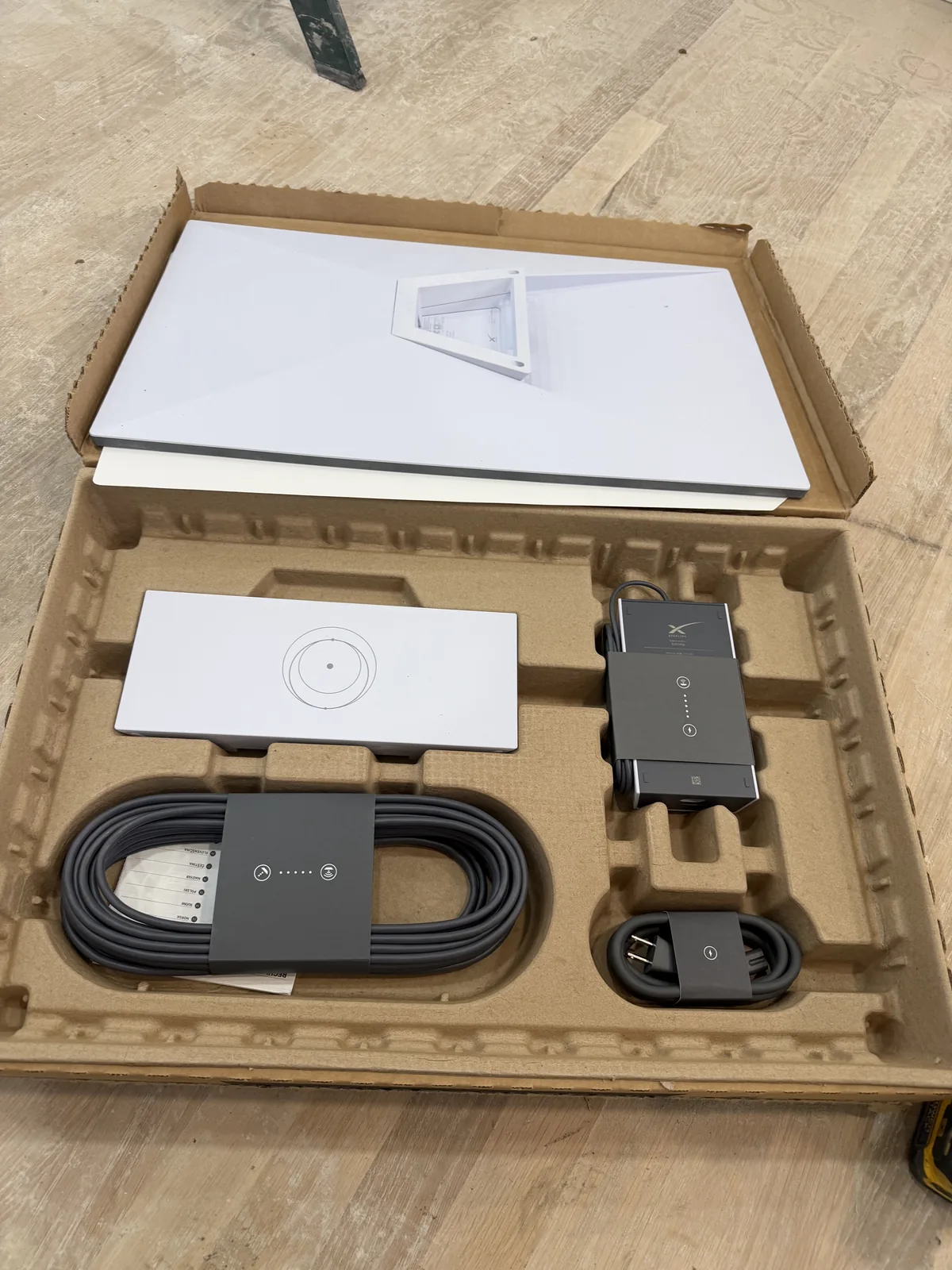Starlink kit laid out before install